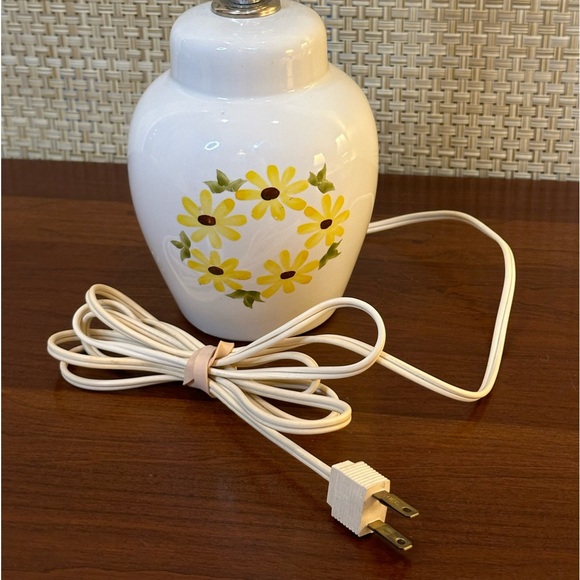🌟2xHP🌟VTG 1950s-60s Hand Painted Sunflower Motif Ceramic Ginger Jar Lamp - Picture 10 of 14